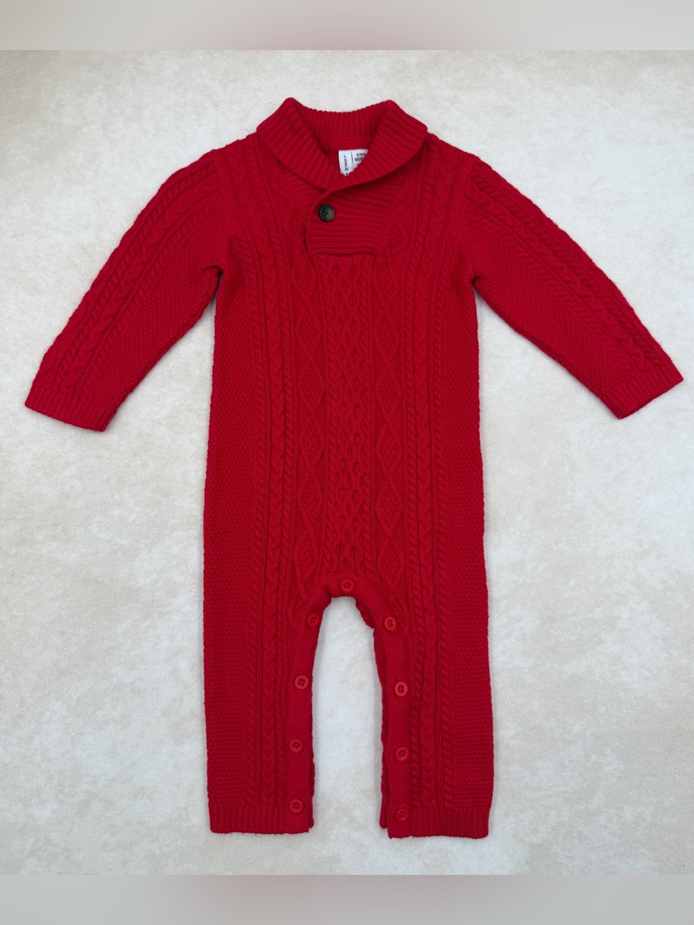 Janie and Jack Red Cable-Knit Shawl-Collar One-Piece